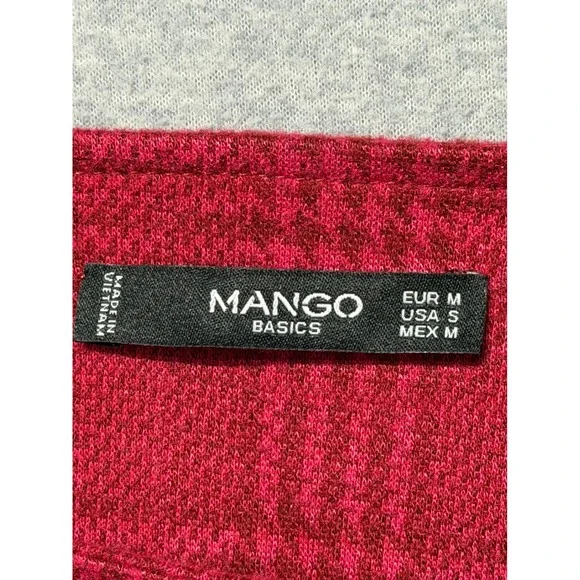 Mango Basics Red Glen Plaid Puff Sleeve Boat Neck Top Womens Size Small S - Picture 4 of 11